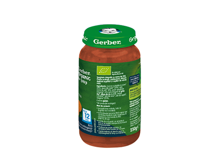 GERBER BIO Spaghete integrale cu carne de vita, 250g, de la 12 luni