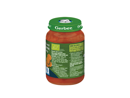 GERBER BIO Morcovi, Roșii și Curcan, 190g, de la 6 luni